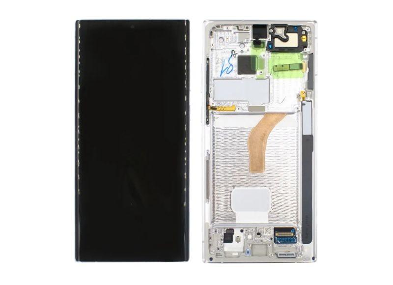 LCD Дисплей за Samsung SM-S908F S22 Ultra / GH82-27488C / 27489C / Тъч скрийн + рамка / Бял / Оригинал Service Pack