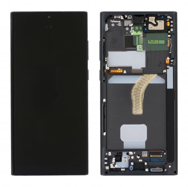 LCD Дисплей за Samsung SM-S908F S22 Ultra / GH82-27488A / 27489A / Тъч скрийн + рамка / Черен / Оригинал Service Pack
