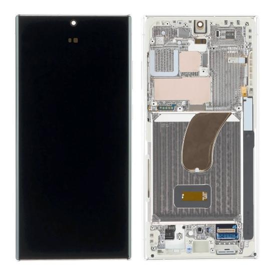 LCD Дисплей за Samsung SM-S918F S23 Ultra 5G 2023 / GH82-30465B / 30466B / Тъч скрийн + рамка / Бял / Assembled / Service Pack