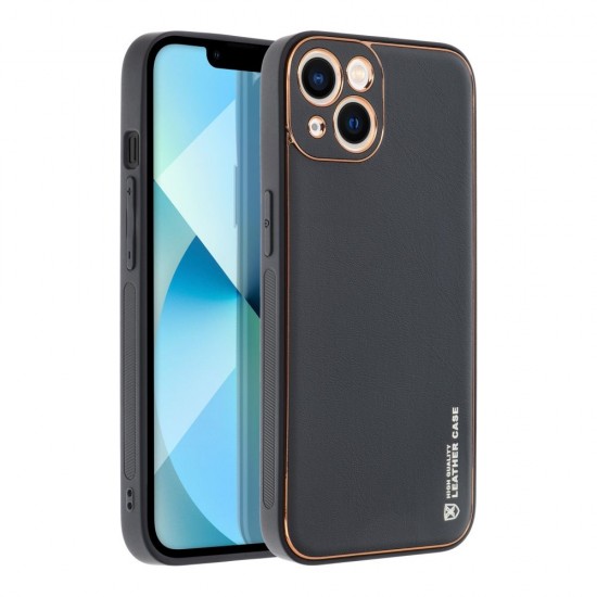 Кожен кейс със силикон отстрани+камера TP-35 iPhone 13 - Черен