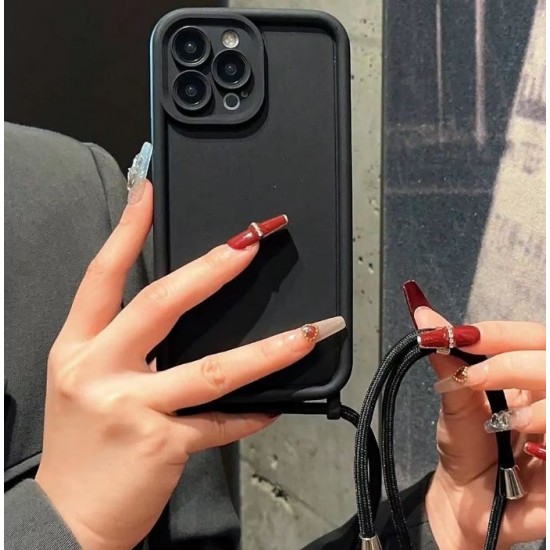 TP-16 Силиконов калъф с връзка за iPhone 14 Pro - Черен