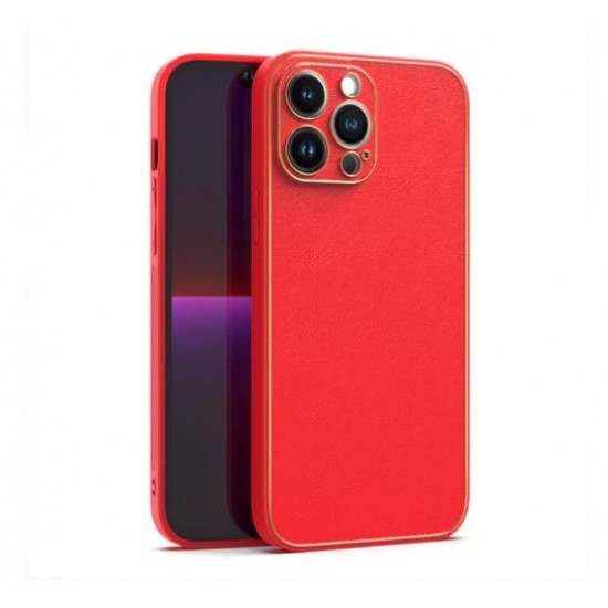 Кожен кейс със силикон отстрани+камера TP-35 iPhone 13 - Червен